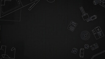 A blue print photo effect overlay on a black background, resembling technical drawings, black background, concept