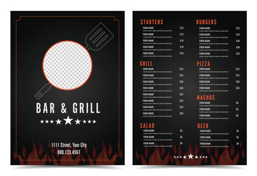 Bar and Grill restaurant menu design layout