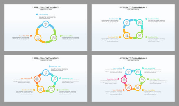 3 up to 6 Steps Cycle Infographic with Editable Text on a 16:9 Layout for Business Presentation, Poster, Banner and Booklet.