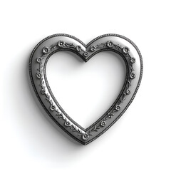 Elegant vintage heart shaped frame with floral engravings for displaying cherished memories, 3d rendering of product design concept.