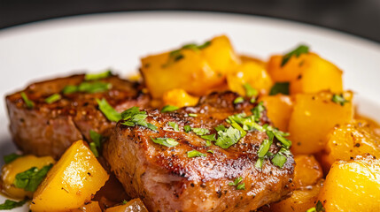 Fototapeta premium Zesty and spicy, fruit and meat dish 