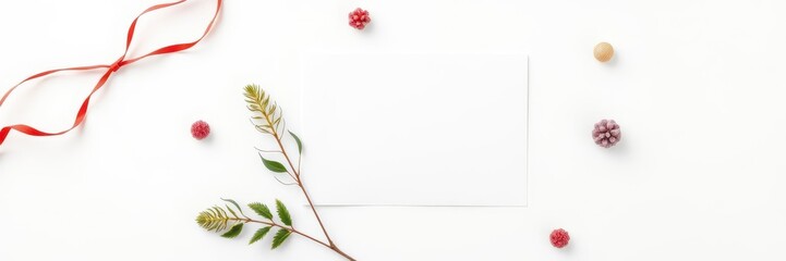 A vertical greeting card mockup template featuring a blank card with a customizable design, surrounded by various props and elements for a realistic presentation, layout, elements, mockup