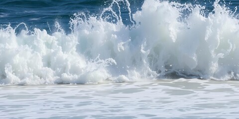 Powerful ocean wave crashing against the shore on a sunny day, natural, tide, energy