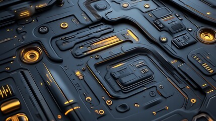 Fototapeta premium Futuristic Technology Panel Glowing Orange Details