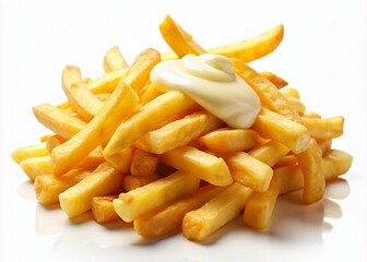 Golden Crispy French Fries with Mayonnaise - Delicious Fast Food Photography