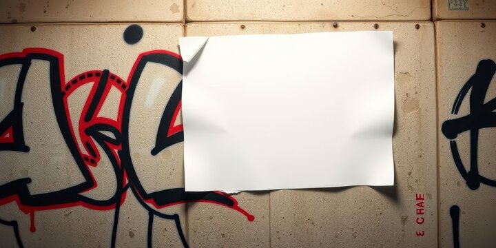 Glued poster mockup on rough concrete wall background with realistic shadow, glued, paste up, blank