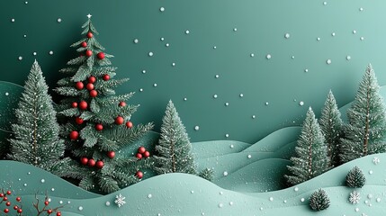 Festive Winter Scene With Decorated Christmas Trees