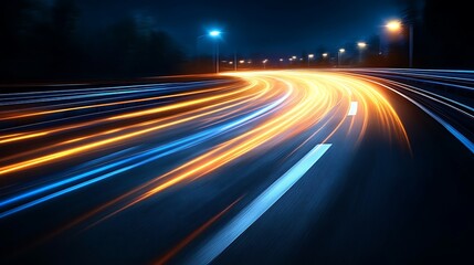 Night Road Showing Light Trails Of Fast Moving Vehicles