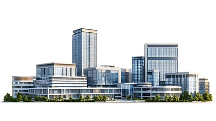 Fototapeta premium corporate complex with interconnected buildings isolated on white background