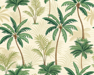 watercolor Tropical palm tree seamless pattern ,hand rawing illustration,