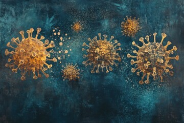 Organic and Colorful Impressionist Depiction of Viruses Floating in Liquid with Moody Lighting and Deep Oceanic Tones for a Unique Artistic Feel