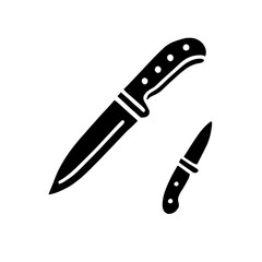 Knife Set Icon: A sleek, minimalist illustration of a large hunting knife and a smaller pocket knife, perfect for outdoor, survival, or hunting-related designs. 