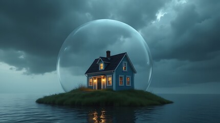 A visual representation of home insurance and security concept, showcasing symbols of protection for residential property and real estate, reflecting the insurance industrys services.