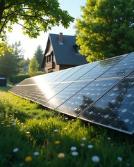 A vertical solar panel installation doubling as a fence, showcasing innovative and cost-effective renewable energy production for sustainable living.