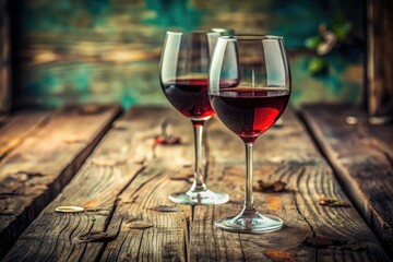 Close-up of rustic elegance: wine glasses on a tabletop, still life perfection.