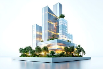 Obraz premium corporate headquarters with illuminated logo and artistic design isolated on white background