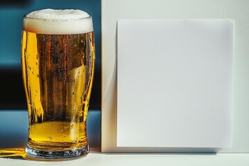 The pub quiz concept. Beer glass and blank paper for answers. , isolated on white background,  , copy space, copy space for text,