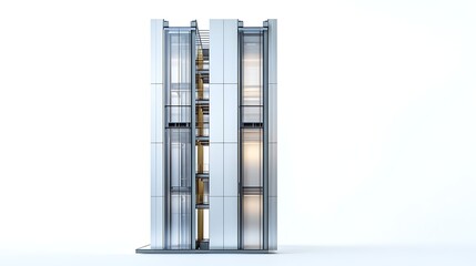 modern skyscraper with transparent elevators isolated on white background