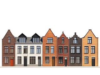 Fototapeta premium row of classic townhouses with brick facades isolated on white background