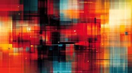 Abstract Geometric Composition Of Red Orange And Blue Hues