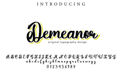 Demeanor Font Stylish brush painted an uppercase vector letters, alphabet, typeface