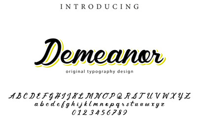 Demeanor Font Stylish brush painted an uppercase vector letters, alphabet, typeface