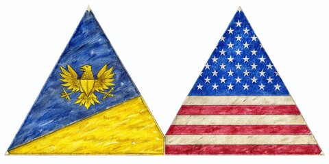 Fototapeta premium Hand-Drawn Flags: Pennsylvania & USA Triangles - Documentary Photography Style