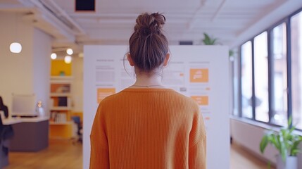 Person standing in front of a job listings board, scanning opportunities with a focused expression. The scene conveys the pursuit of career advancement and the search for meaningful employment.