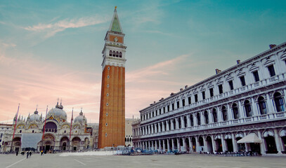 Naklejka premium Campanile of San Marco, Venice, Italy, canals, St. Mark's Square nice sky