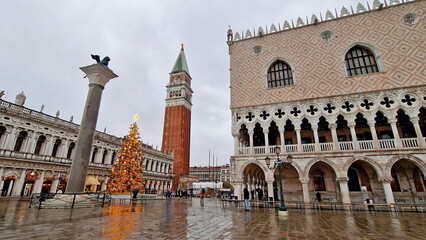 Fototapeta premium Campanile of San Marco, Venice, Italy, canals, St. Mark's Square Christmas tree palazzio ducal
