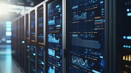 Supercomputer processing vast amounts of data, symbolizing advanced technology and innovation in data analytics and computational power.