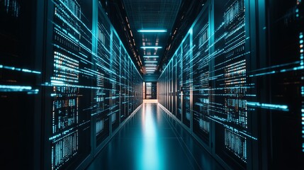 Obraz premium Supercomputer processing vast amounts of data, symbolizing advanced technology and innovation in data analytics and computational power.