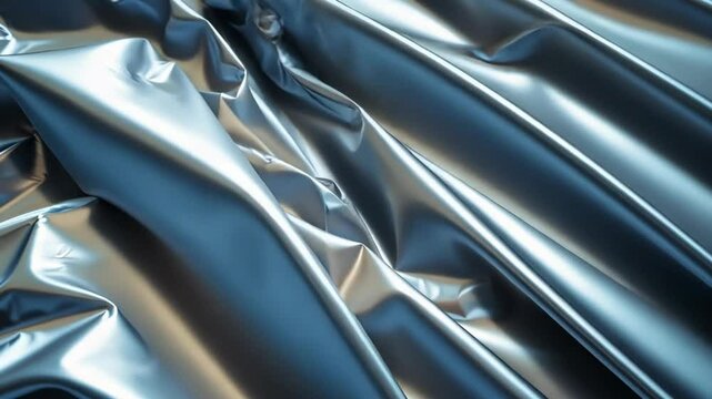 Silky textured fabric draping with creases and reflections in soft blue tones