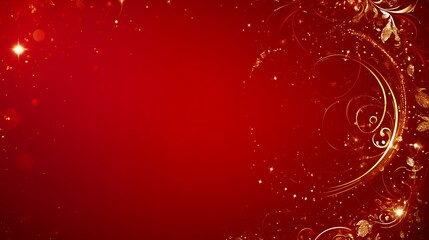 Red Background with Golden Floral Design and Sparkle