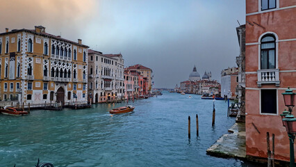 view from the Accademia Bridge Grand Canal Basilica of Santa Maria della Salute Venice Italy canals St. Mark's Square vaporetto