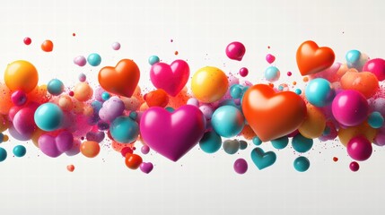 Colorful Hearts and Bubbles in a Playful Abstract Arrangement