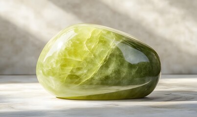 Obraz premium Smooth, polished green stone with light reflections.