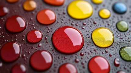 An abstract macro shot of oil droplets in water, with overlapping circles and rainbow-like color gradients forming a surreal and dynamic multicolored design.