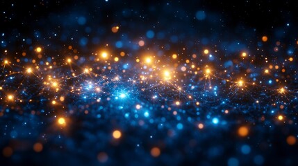 Fototapeta premium A glowing 3D representation of the neuron system, with interconnected neural pathways and vibrant synapses firing in shades of blue and electric orange.