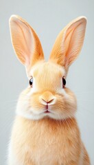 Obraz premium A close-up of a fluffy orange rabbit with large ears and expressive eyes.