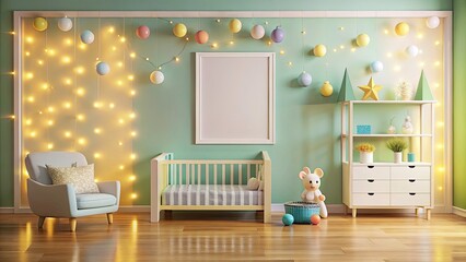 Kids Room Video Frame Mockup, Nursery Interior Design, Horizontal Motion Frame, Playroom Screen Mockup, Child's Room Decor