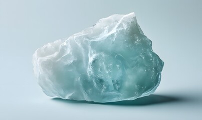 Translucent blue crystal rock on a light background.