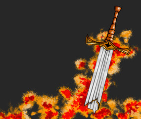 Broken sword lying on grunge background symbolizing defeat