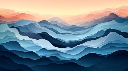 Abstract Blue and Orange Mountain Range Landscape