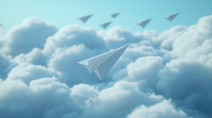 A symbolic image of a leader's paper airplane cutting through the sky, with other muted planes behind, embodying success, vision, and forward-thinking leadership.