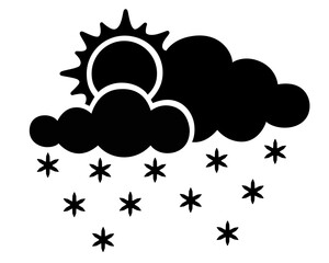 Sun with Clouds and snow - vector silhouette picture for logo or pictogram. Sun, clouds and snowflakes, weather - sign or icon for weather forecast.	