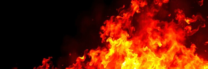 Fototapeta premium Abstract image of vibrant fire flames against a dark black background, hot, vibrant, power