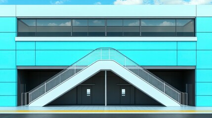 Fototapeta premium A symbolic view of a stairway ascending into a blue sky, bathed in sunlight with soft clouds overhead, illustrating the journey to success and achieving aspirations.