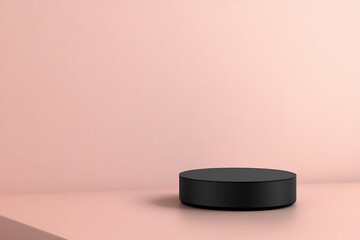Elegant Black Podium on a Pastel Pink Background