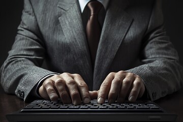 Businessman Typing on Keyboard. Concept of work, productivity, and technology.